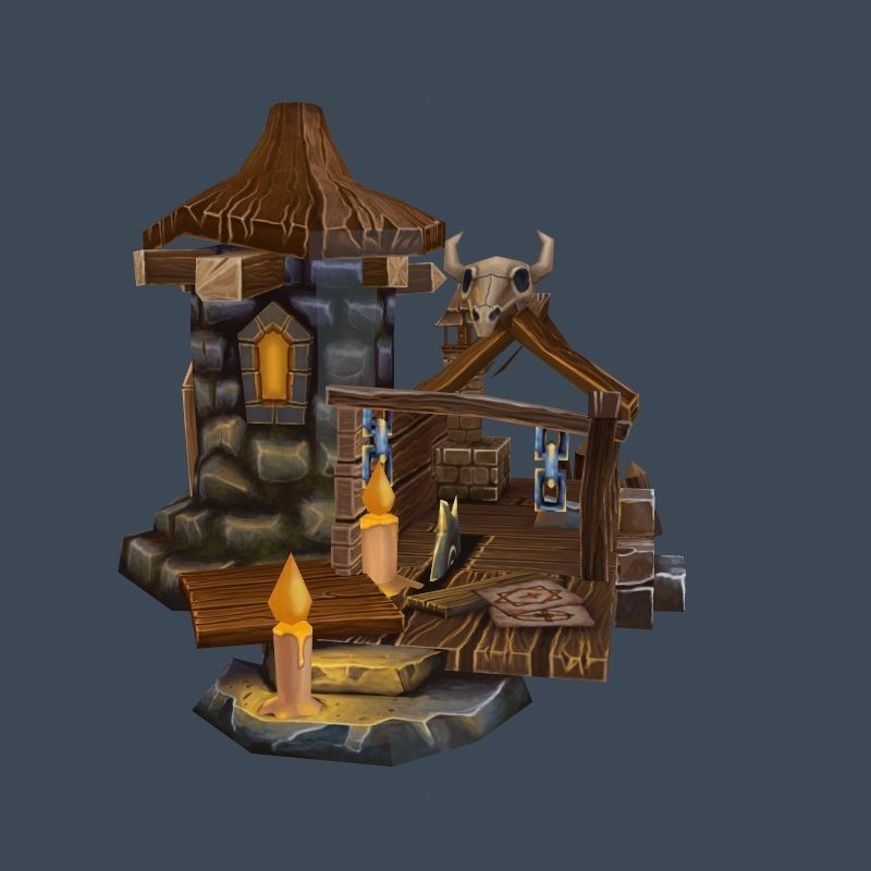 Cartoon Old Wood and Stone Workshop Sawmill Low-poly 3D model_5