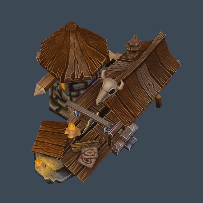 Cartoon Old Wood and Stone Workshop Sawmill Low-poly 3D model_4