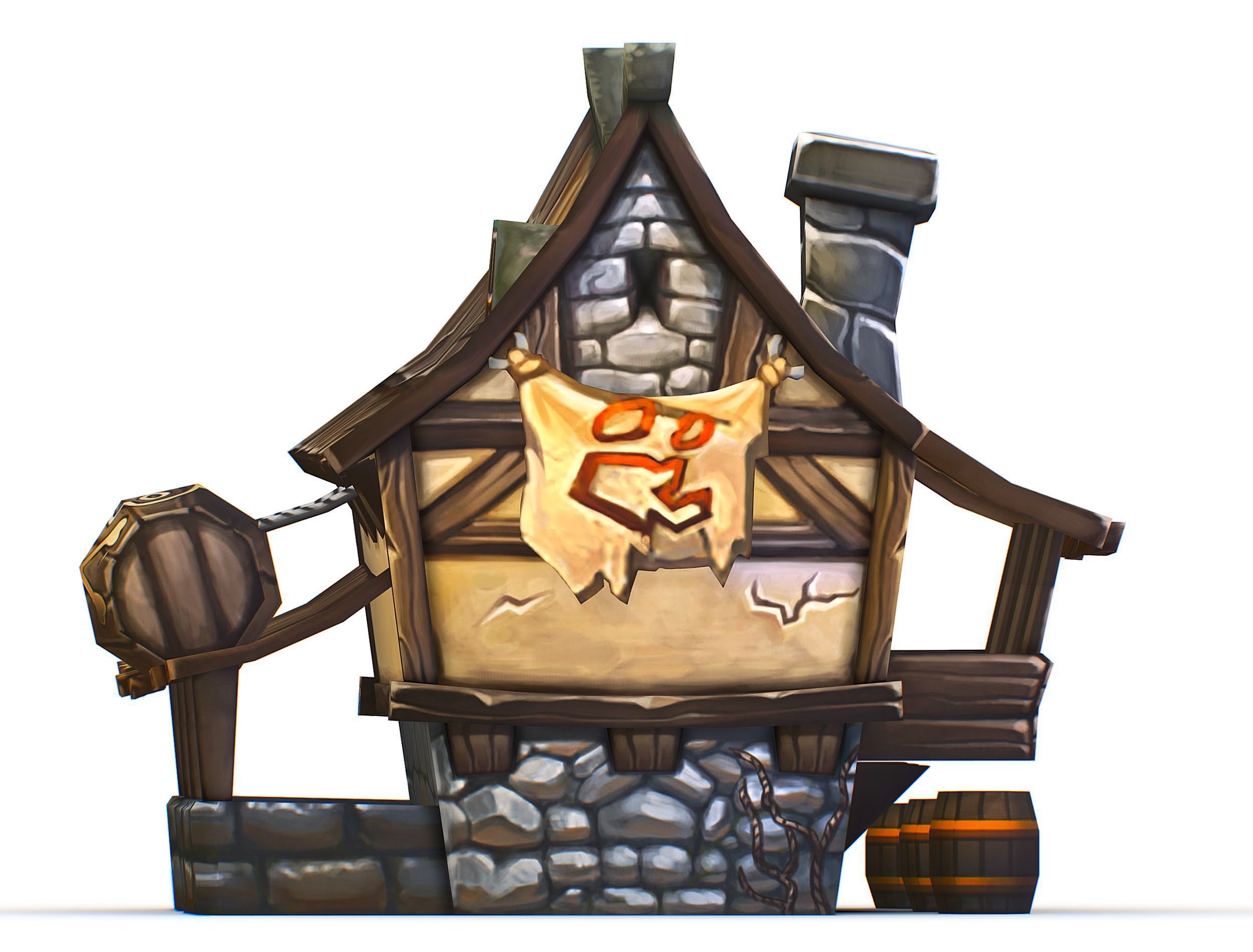 Cartoon Old Bandit Hotel Tovern House Building Low-poly 3D model_16