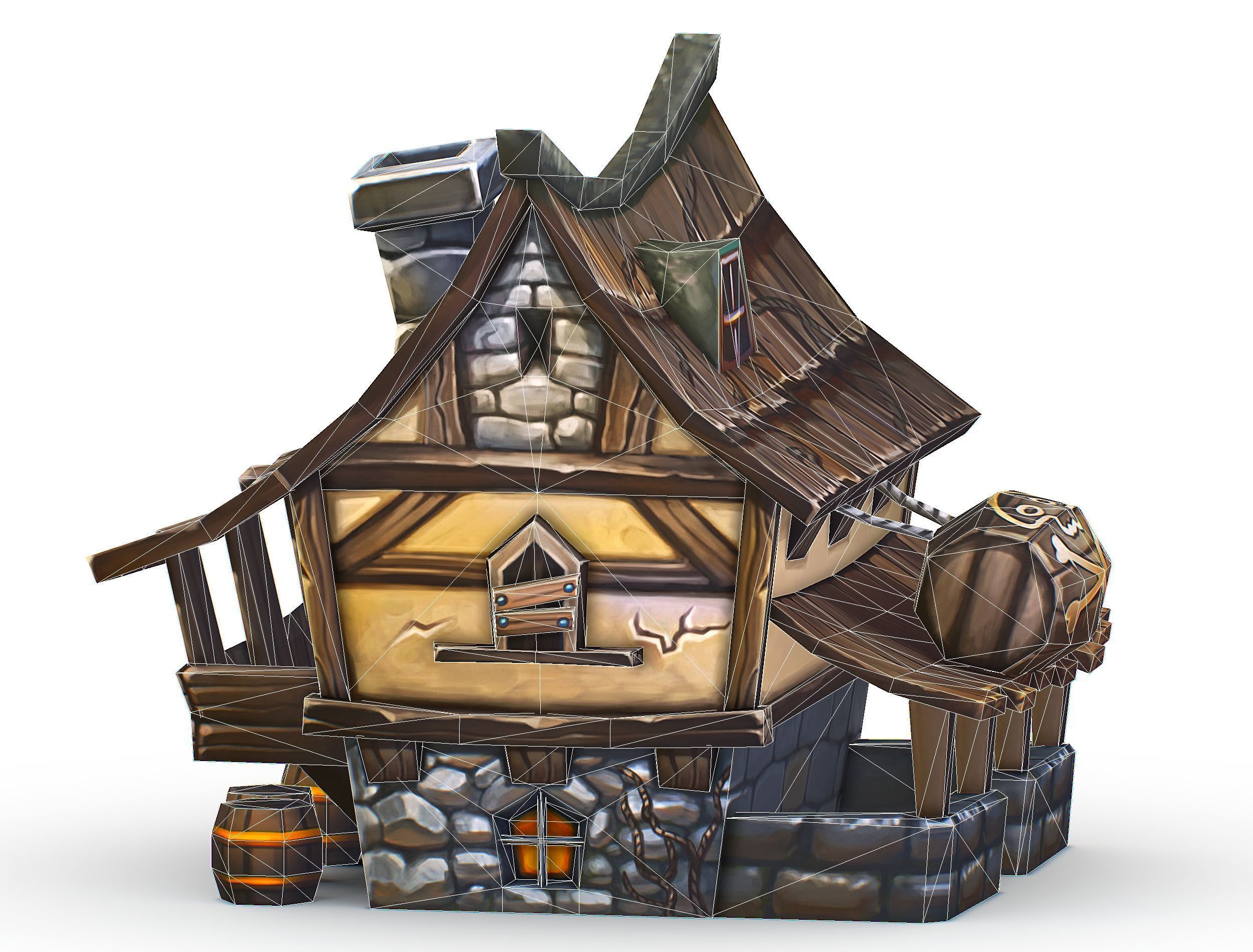 Cartoon Old Bandit Hotel Tovern House Building Low-poly 3D model_22