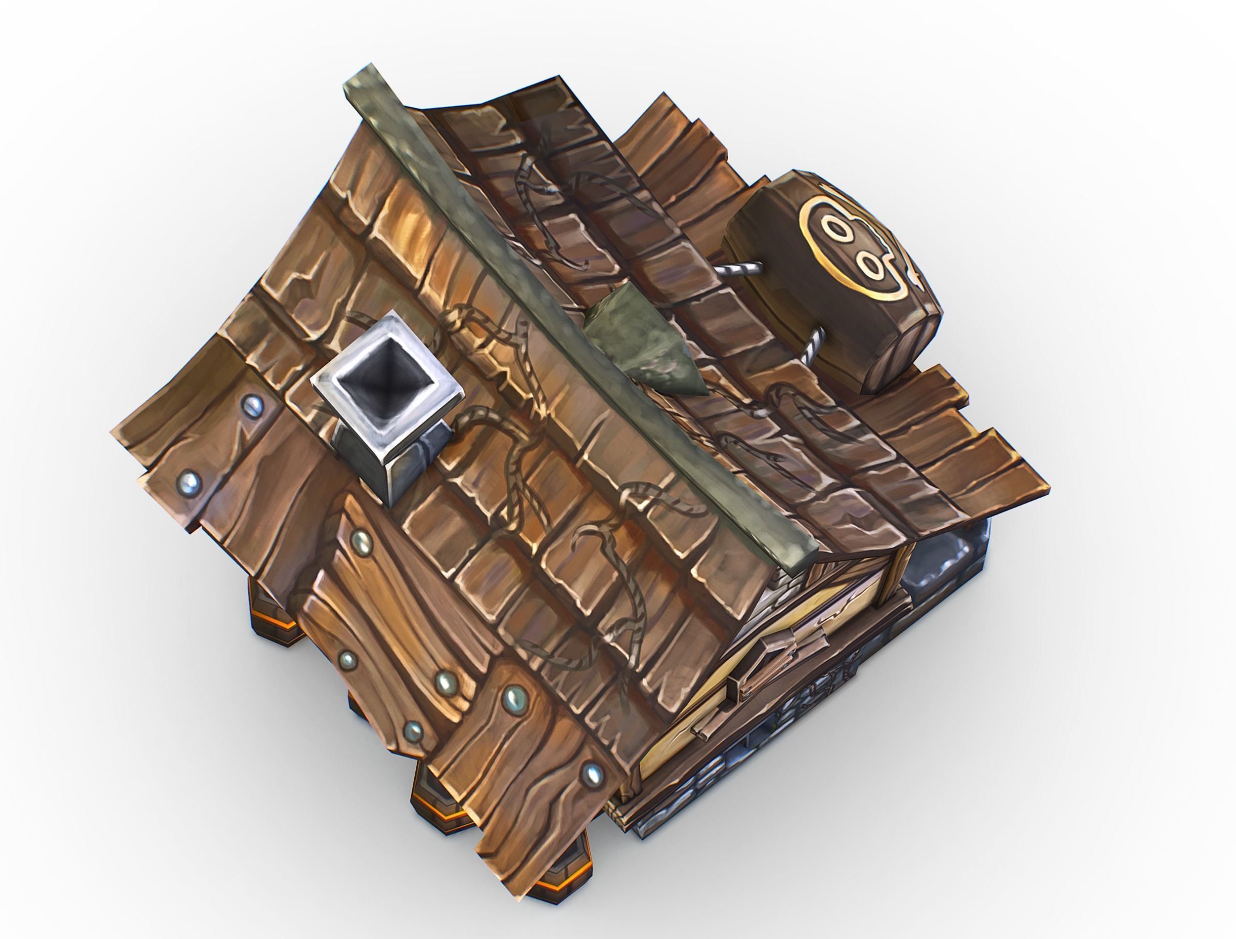 Cartoon Old Bandit Hotel Tovern House Building Low-poly 3D model_19