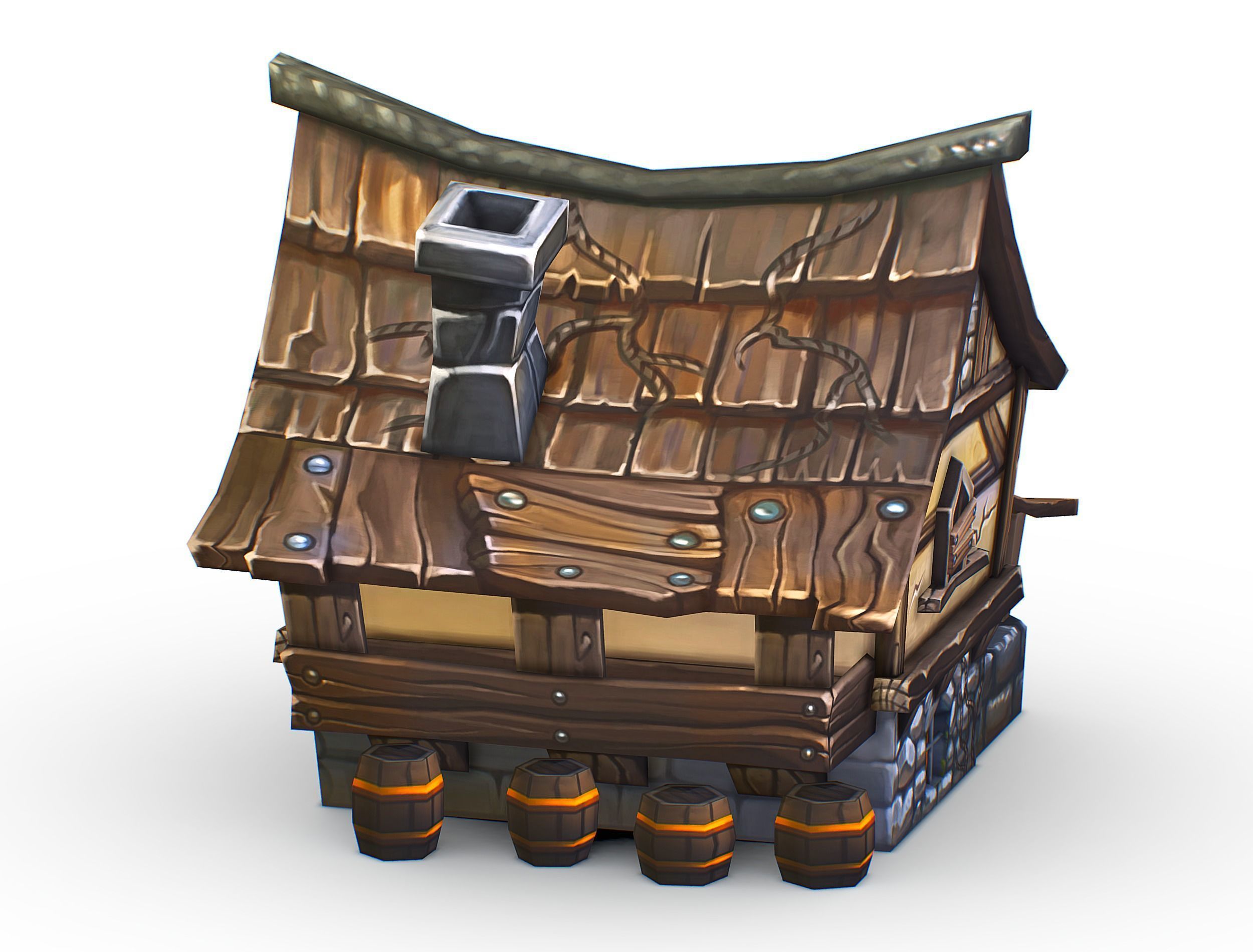 Cartoon Old Bandit Hotel Tovern House Building Low-poly 3D model_5