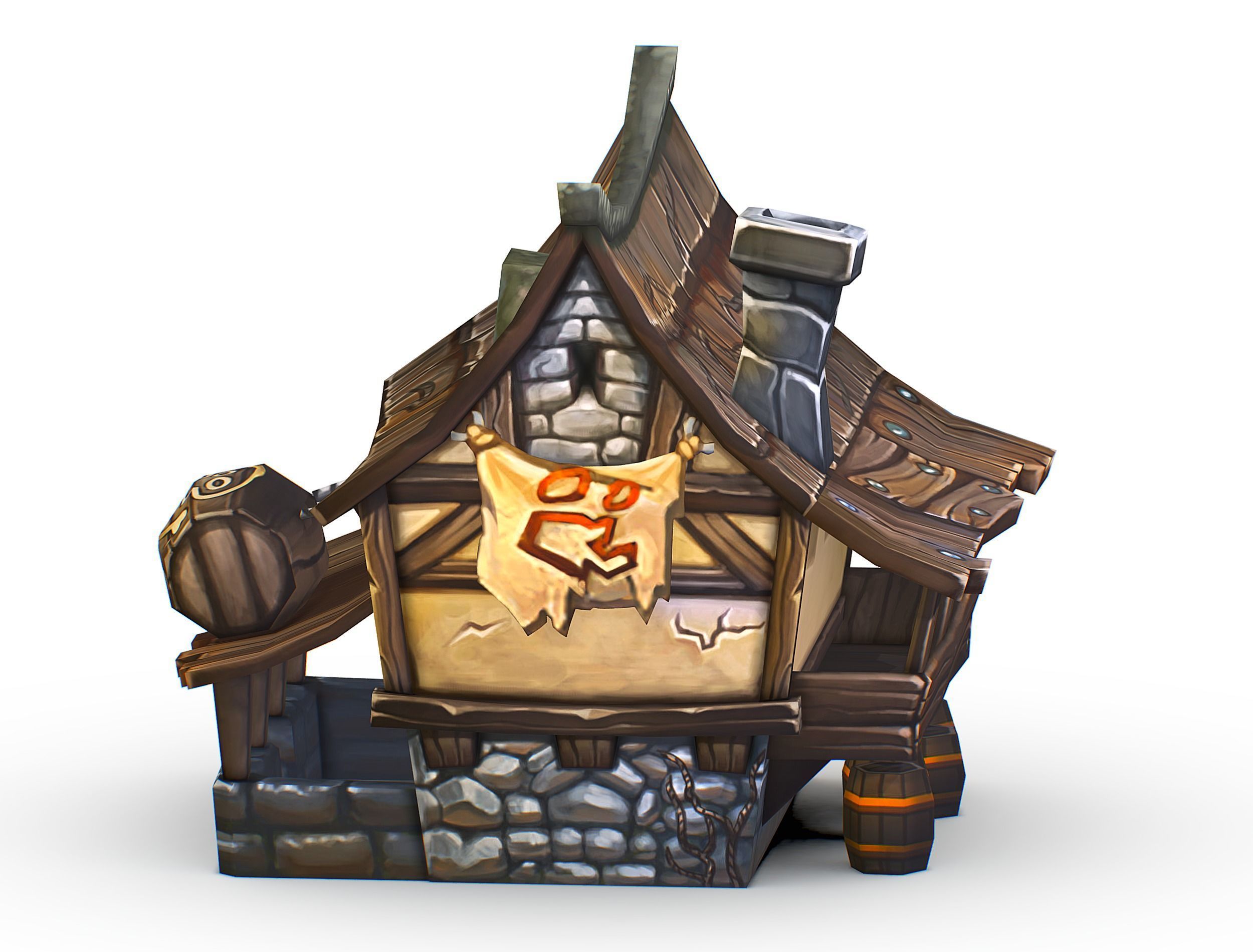 Cartoon Old Bandit Hotel Tovern House Building Low-poly 3D model_8