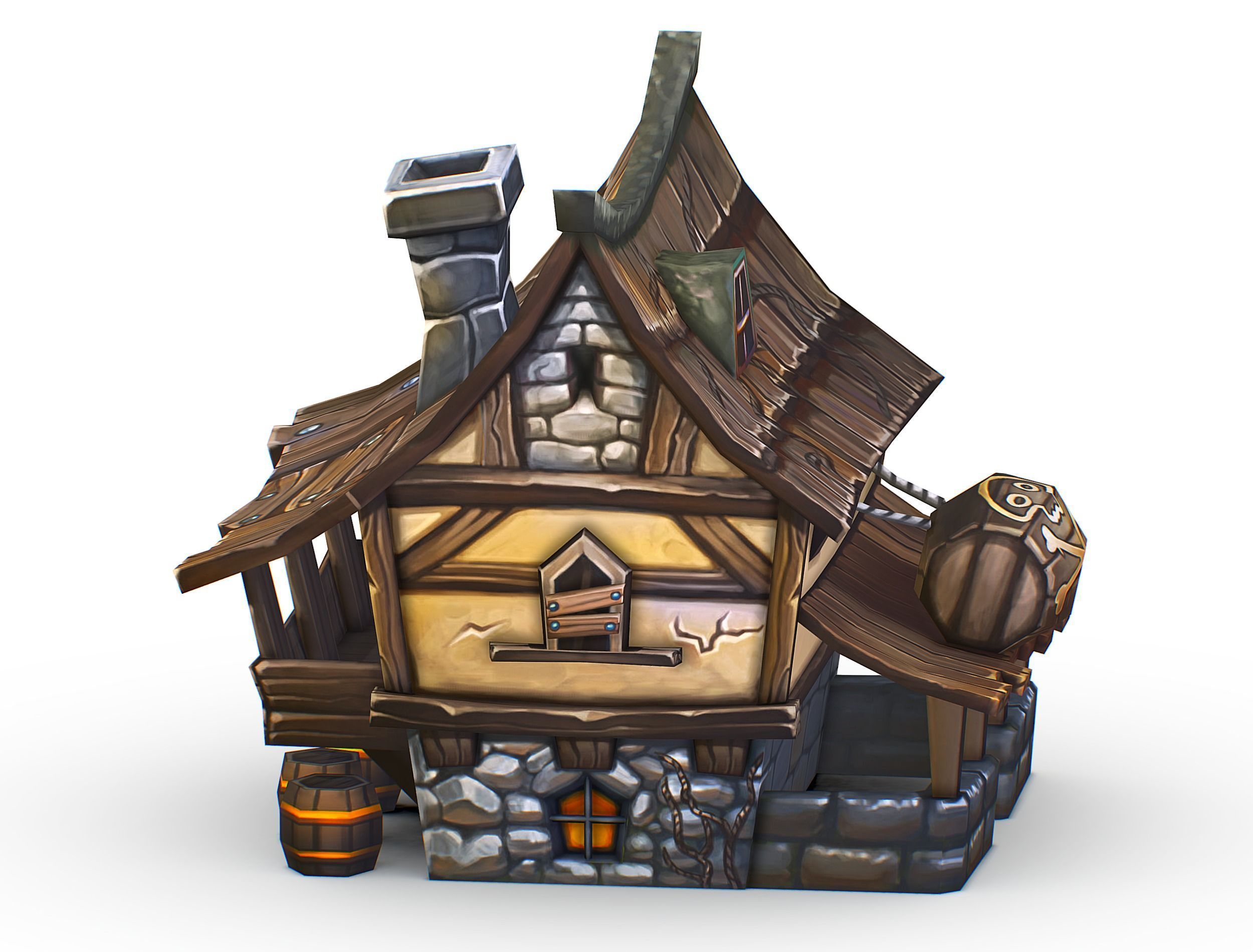 Cartoon Old Bandit Hotel Tovern House Building Low-poly 3D model_13