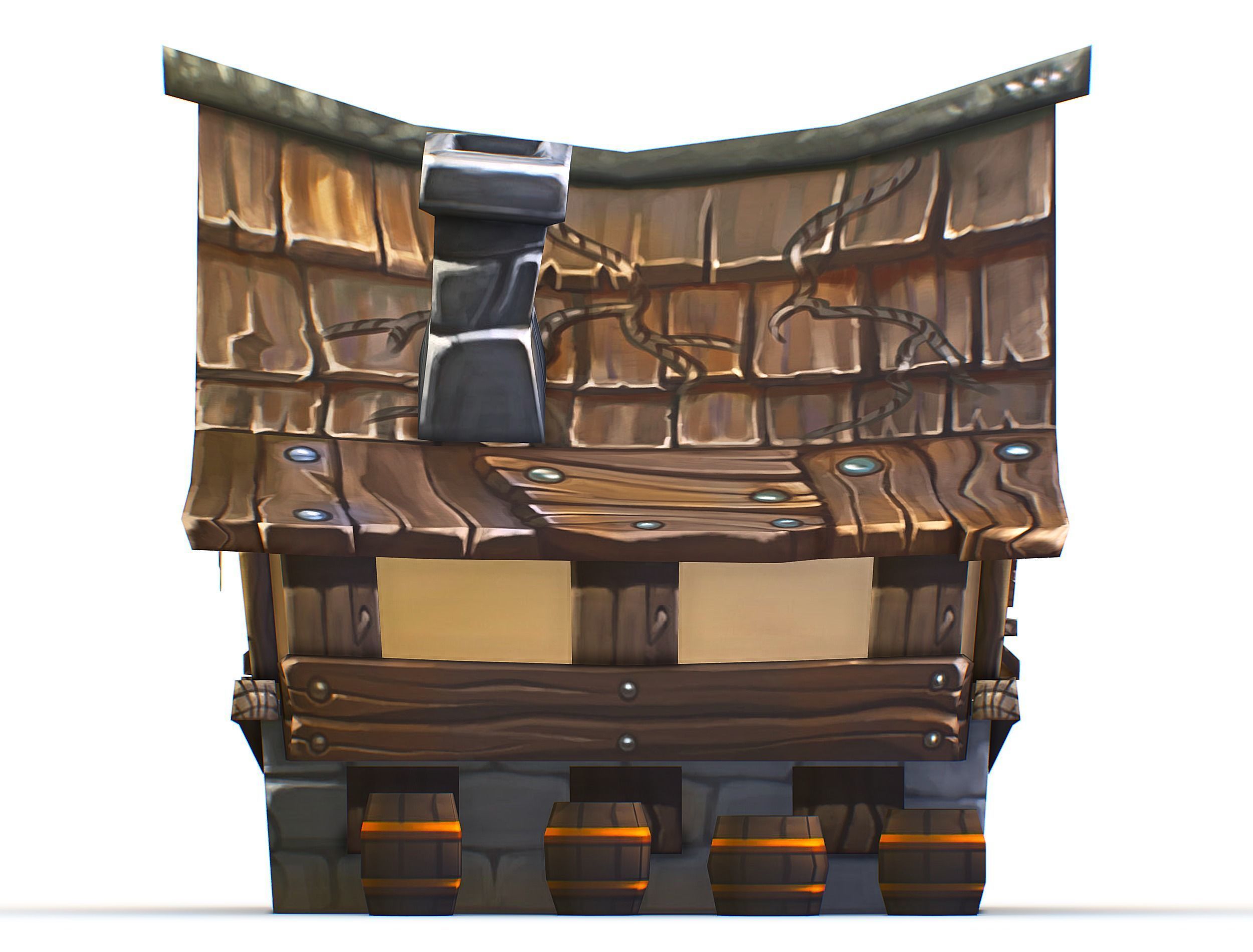 Cartoon Old Bandit Hotel Tovern House Building Low-poly 3D model_15