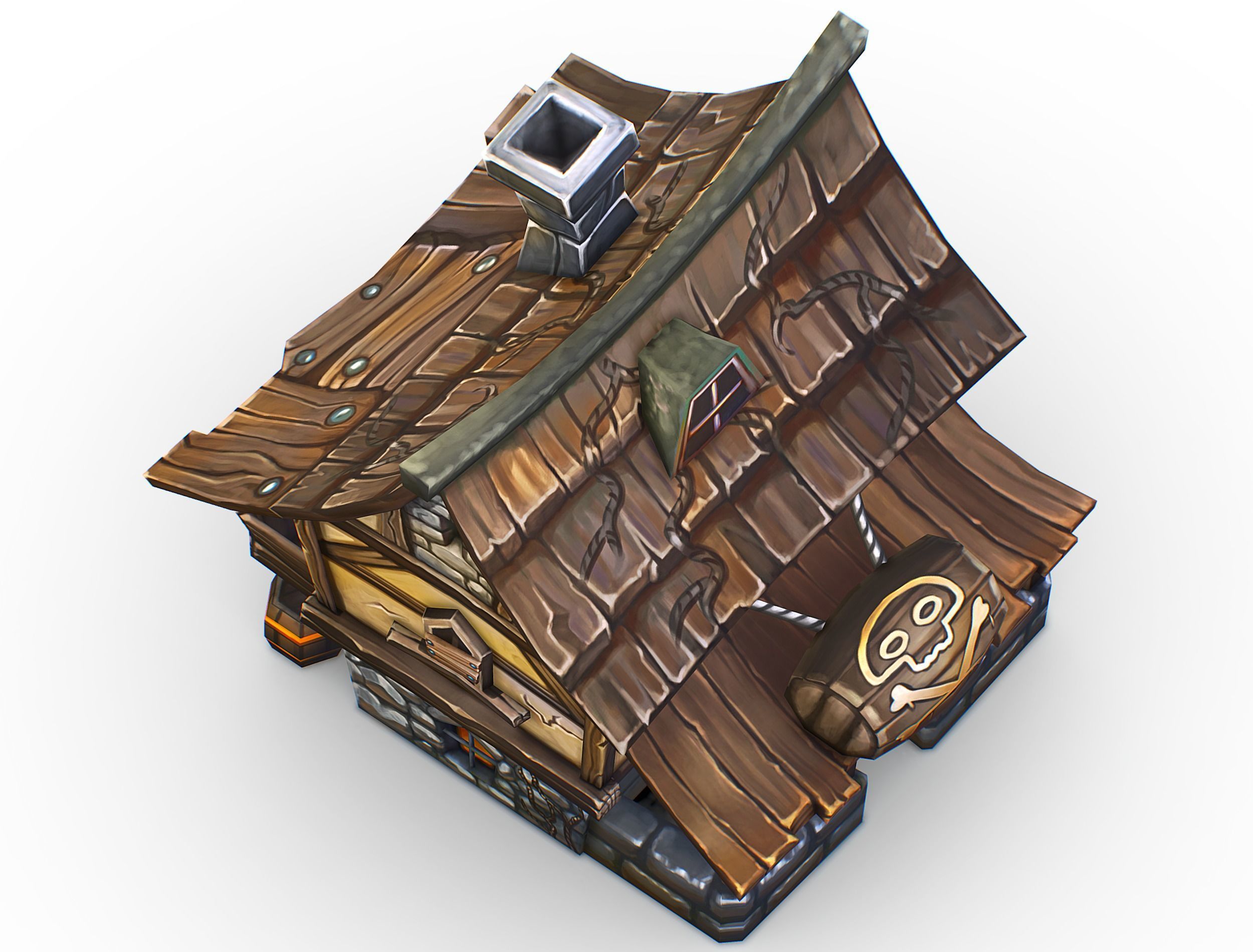 Cartoon Old Bandit Hotel Tovern House Building Low-poly 3D model_18