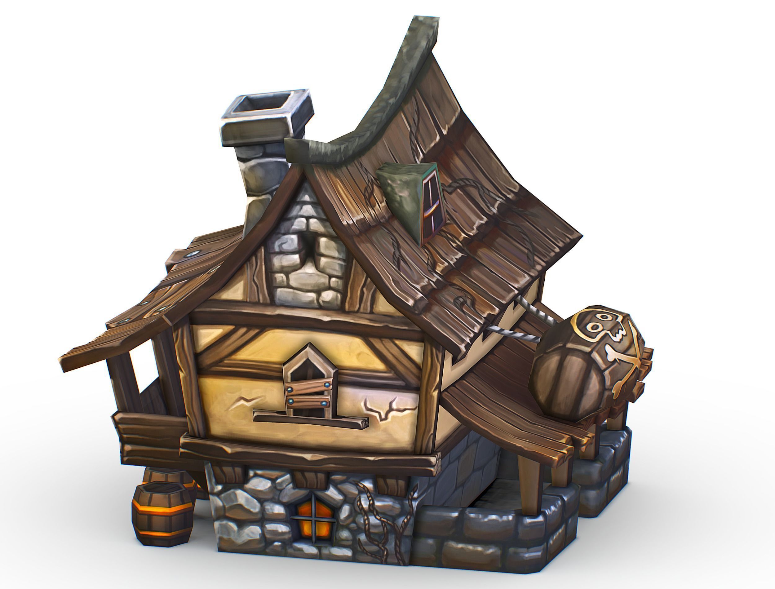 Cartoon Old Bandit Hotel Tovern House Building Low-poly 3D model_1