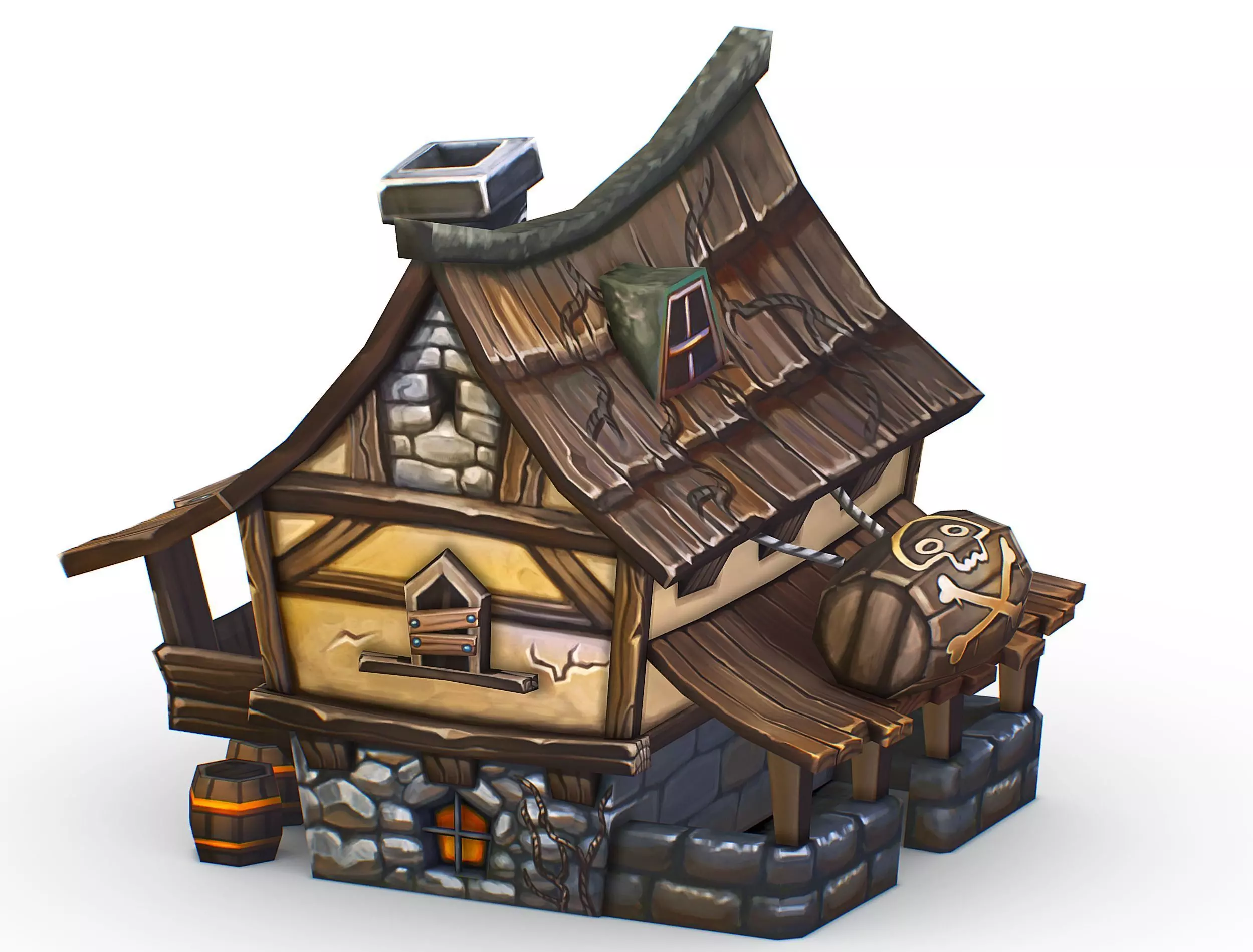 Cartoon Old Bandit Hotel Tovern House Building Low-poly 3D model_0