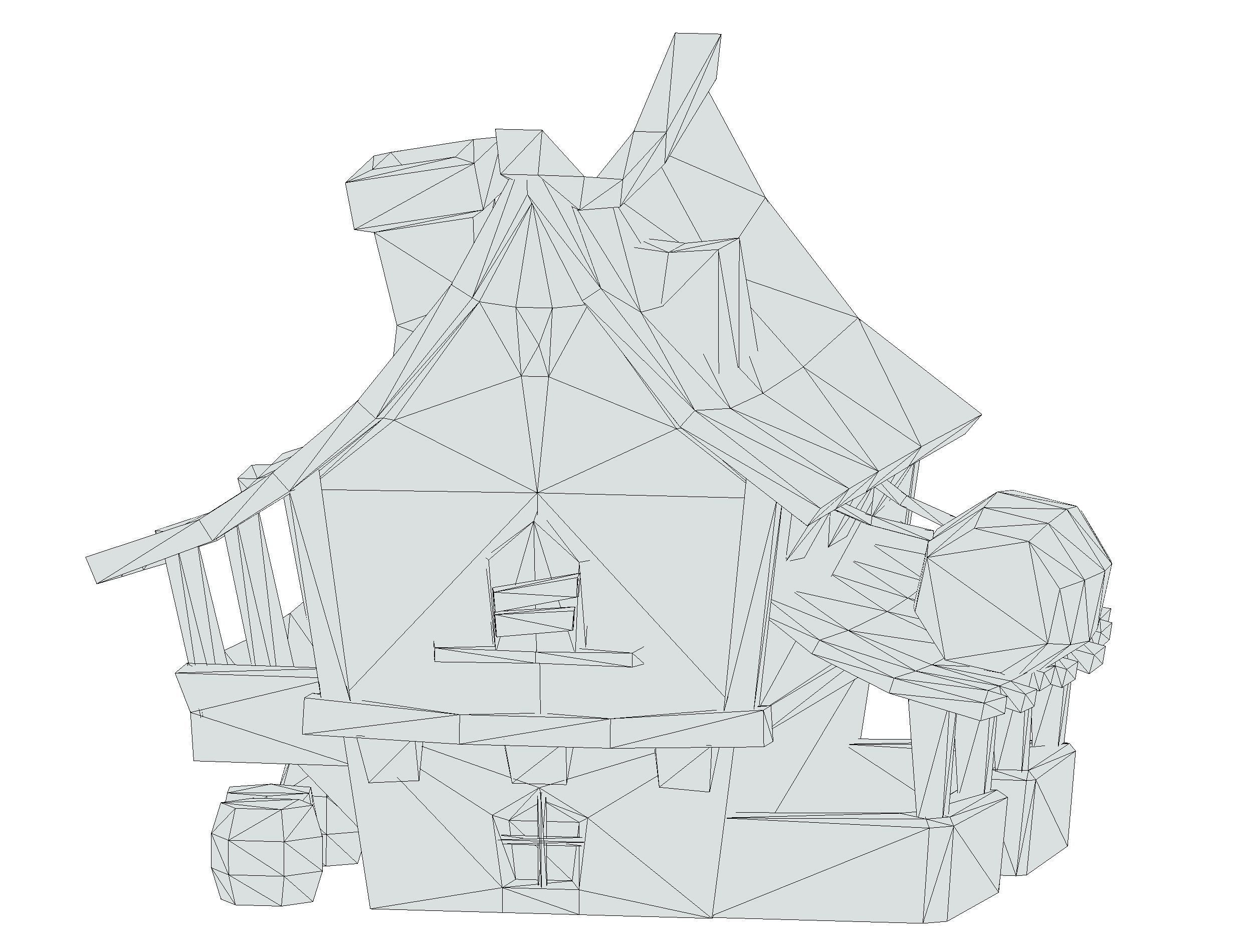 Cartoon Old Bandit Hotel Tovern House Building Low-poly 3D model_24