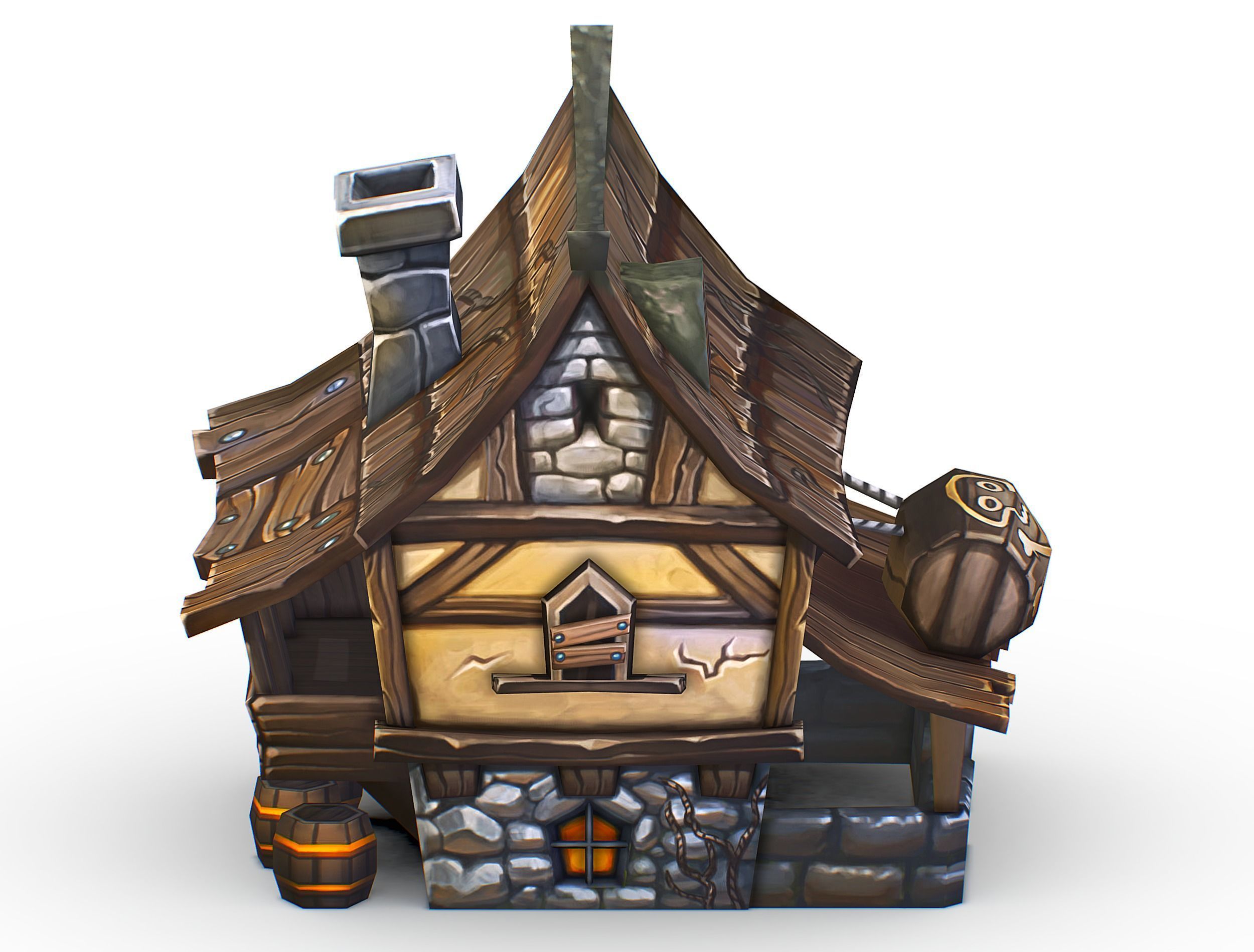 Cartoon Old Bandit Hotel Tovern House Building Low-poly 3D model_2