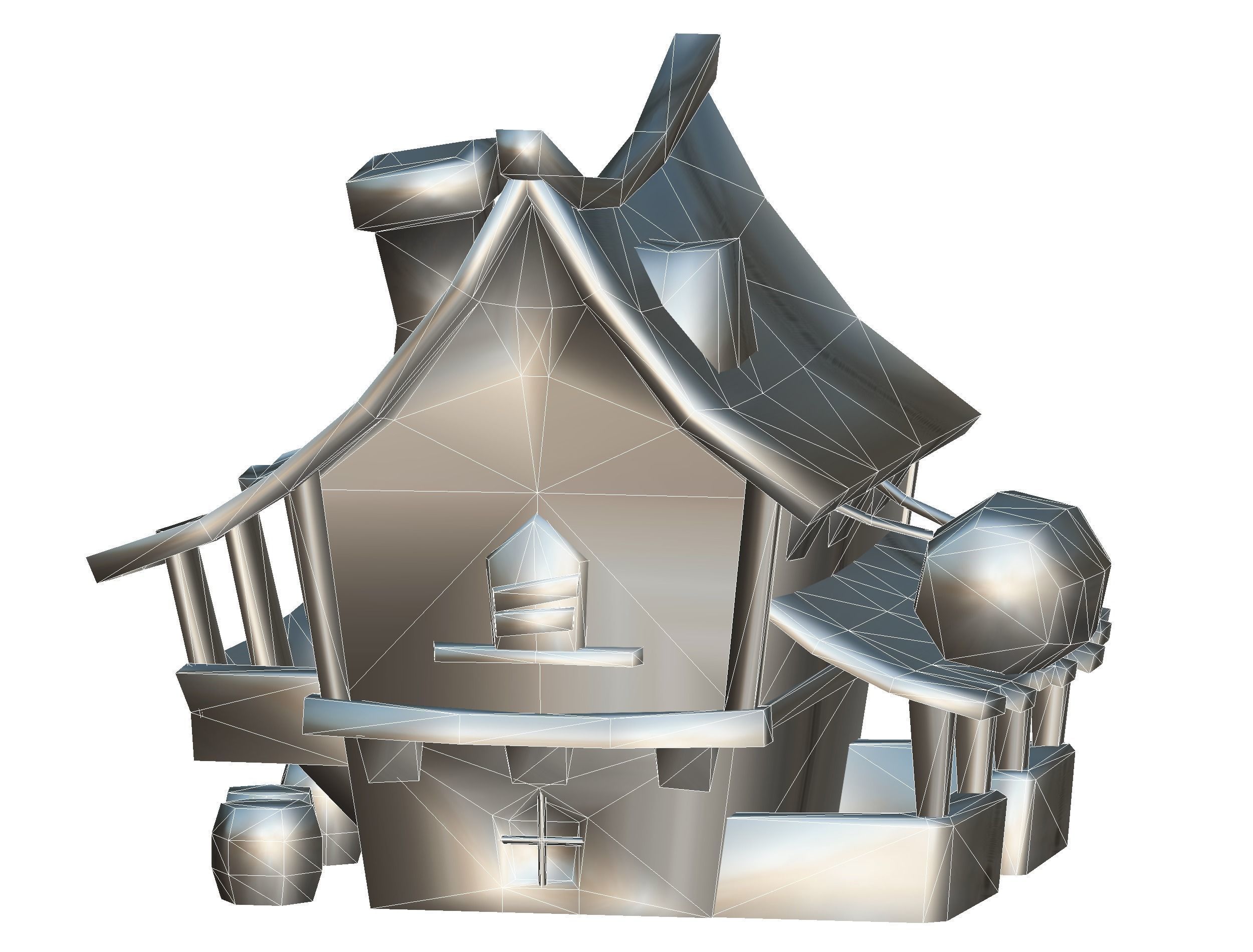 Cartoon Old Bandit Hotel Tovern House Building Low-poly 3D model_23