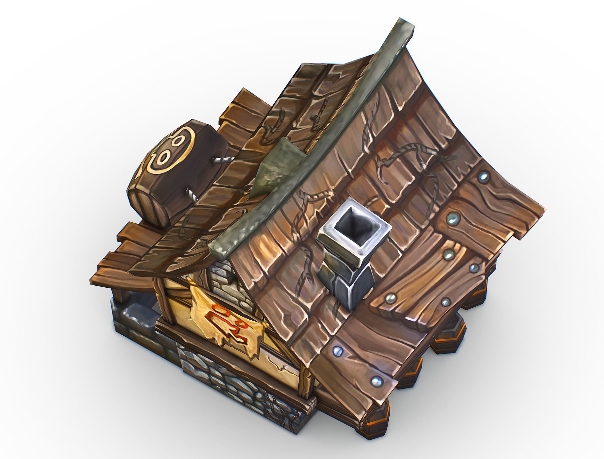 Cartoon Old Bandit Hotel Tovern House Building Low-poly 3D model_20