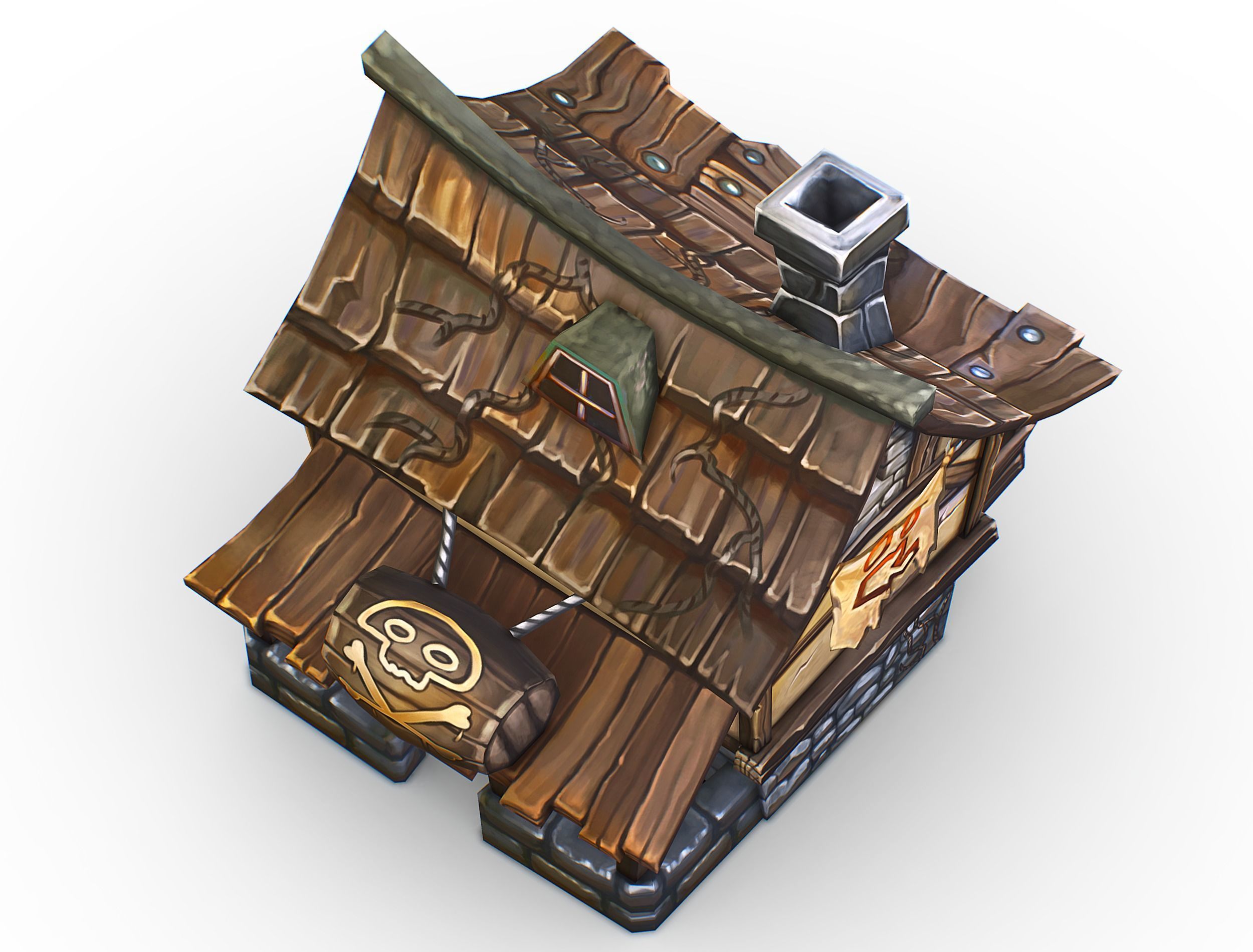 Cartoon Old Bandit Hotel Tovern House Building Low-poly 3D model_21