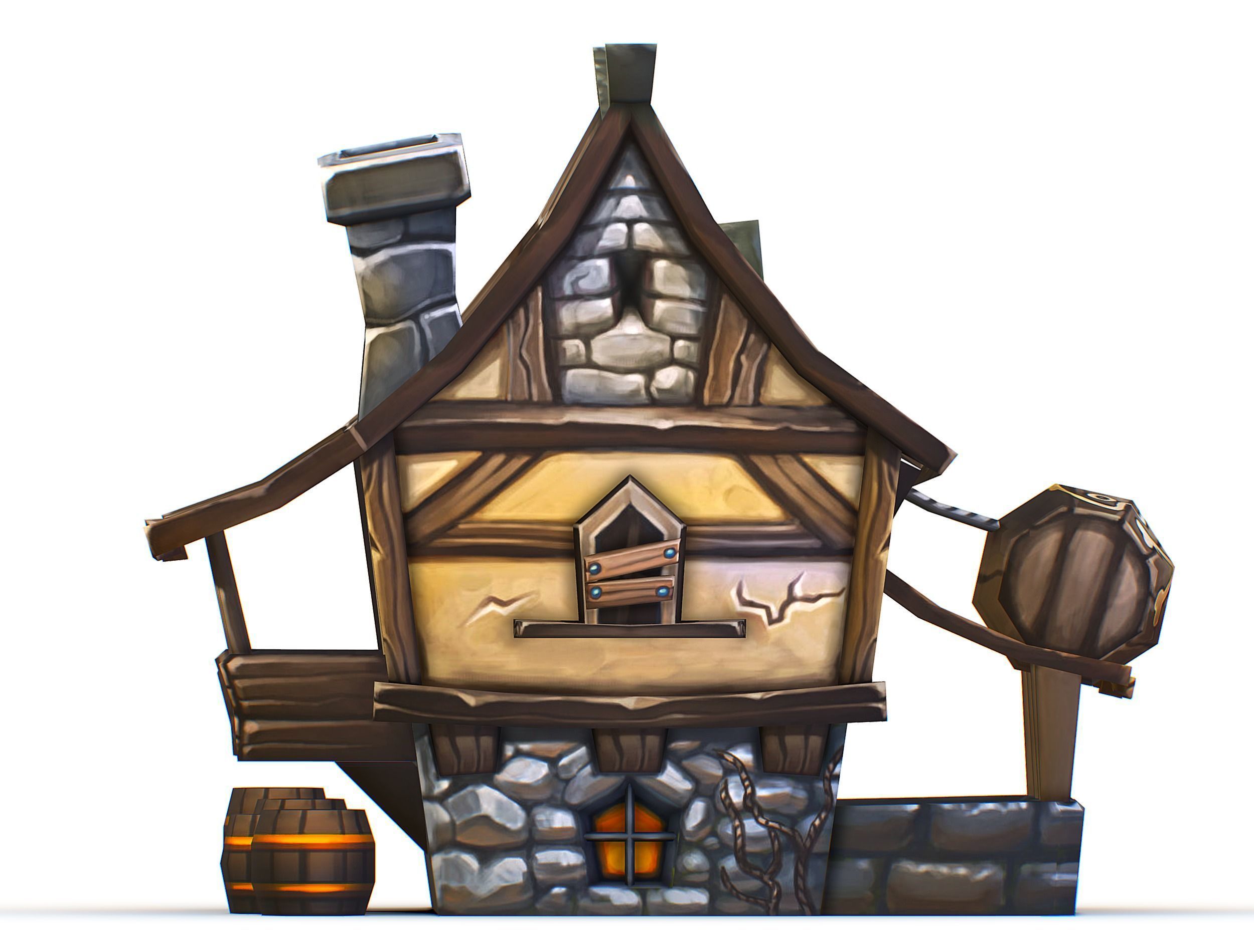 Cartoon Old Bandit Hotel Tovern House Building Low-poly 3D model_14