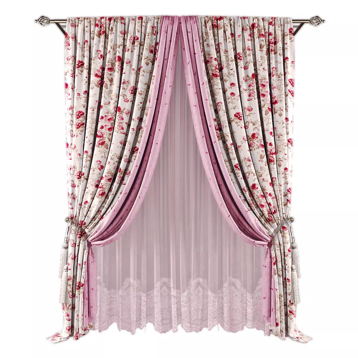 Curtains559 curtain with floral pattern Low-poly 3D model