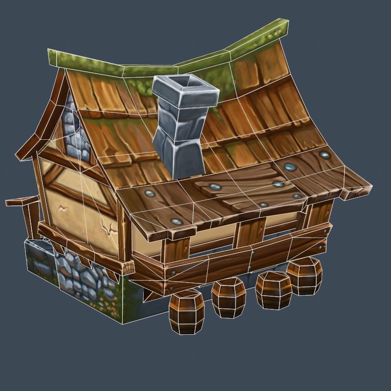 Cartoon Old Bandit Hotel Tovern House Building Low-poly 3D model_6