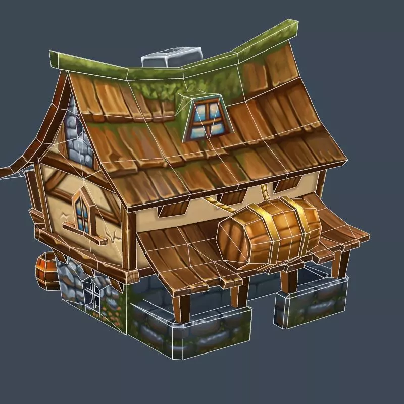 Cartoon Old Bandit Hotel Tovern House Building Low-poly 3D model_0