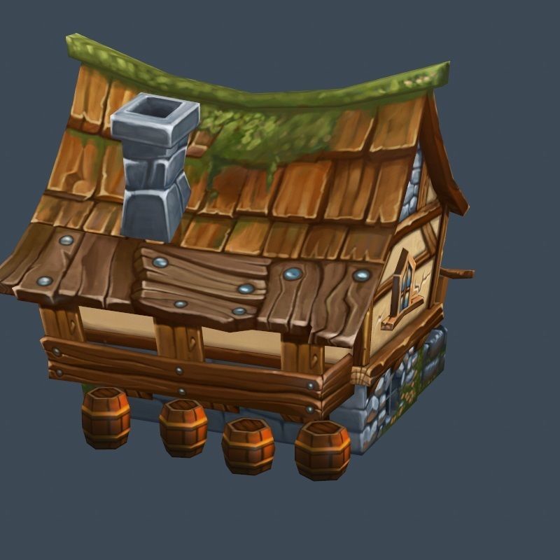 Cartoon Old Bandit Hotel Tovern House Building Low-poly 3D model_5