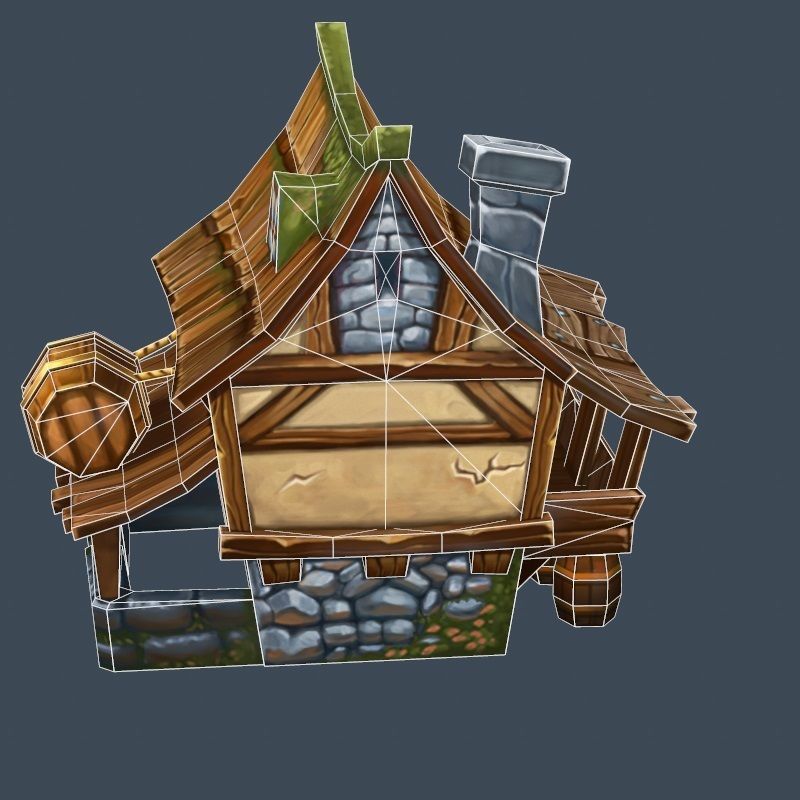 Cartoon Old Bandit Hotel Tovern House Building Low-poly 3D model_8