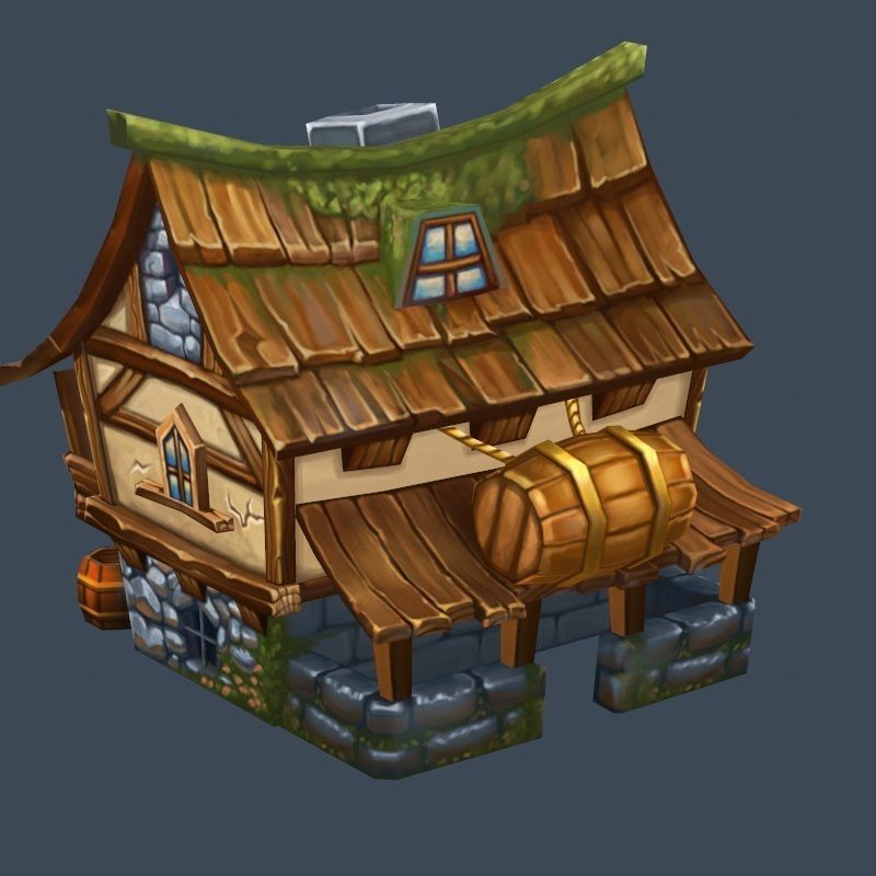 Cartoon Old Bandit Hotel Tovern House Building Low-poly 3D model_1