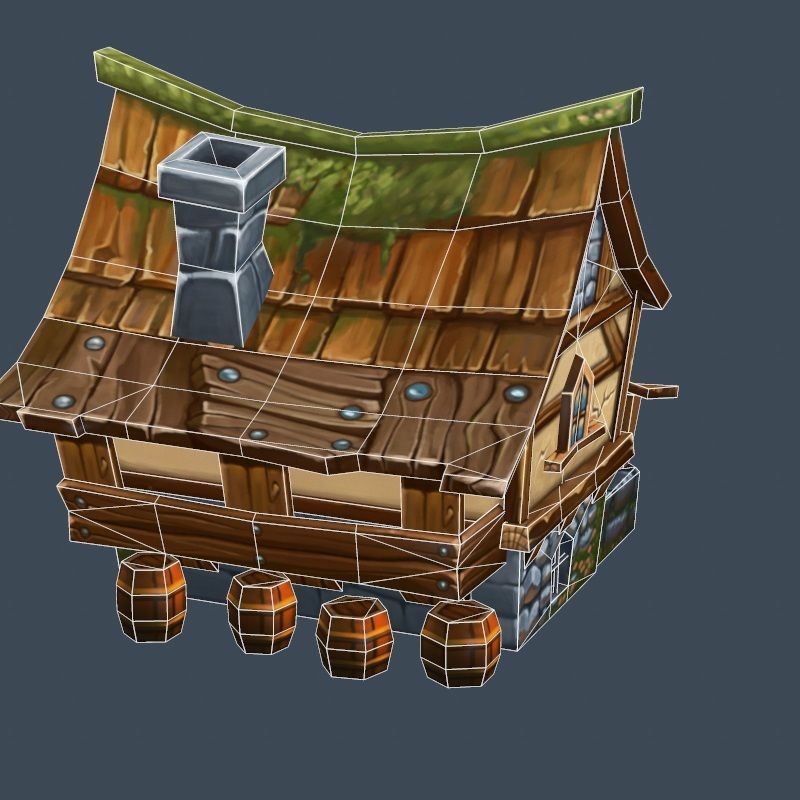 Cartoon Old Bandit Hotel Tovern House Building Low-poly 3D model_4