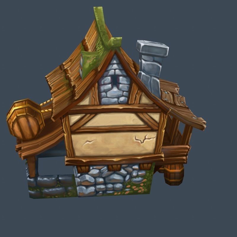 Cartoon Old Bandit Hotel Tovern House Building Low-poly 3D model_9