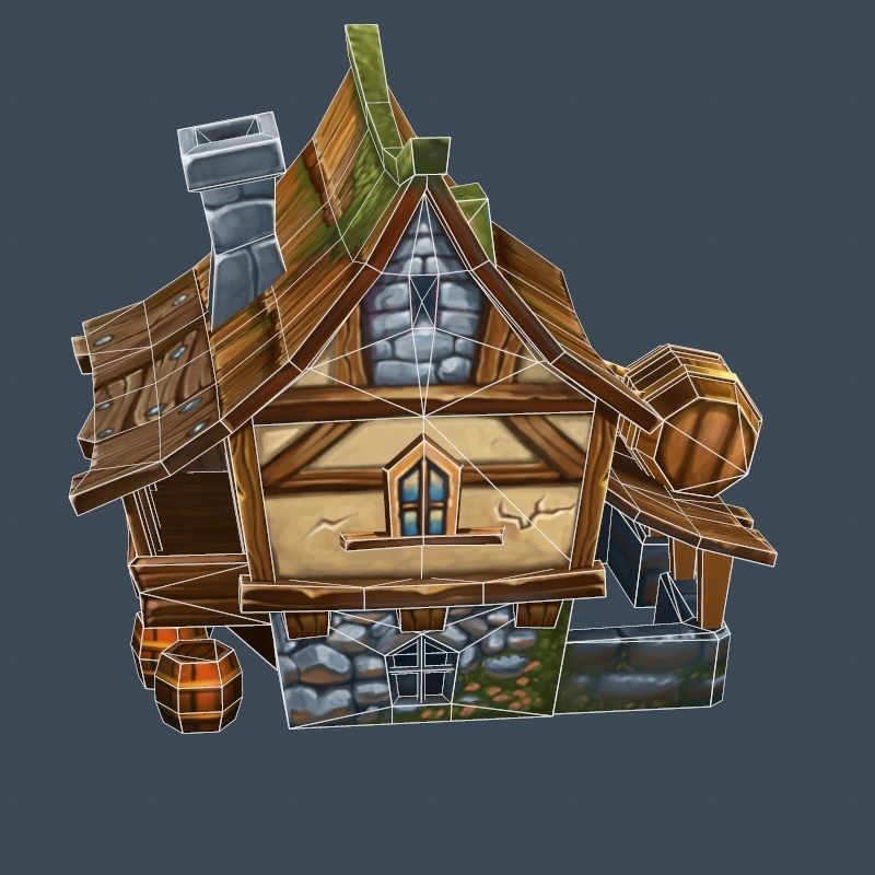 Cartoon Old Bandit Hotel Tovern House Building Low-poly 3D model_2
