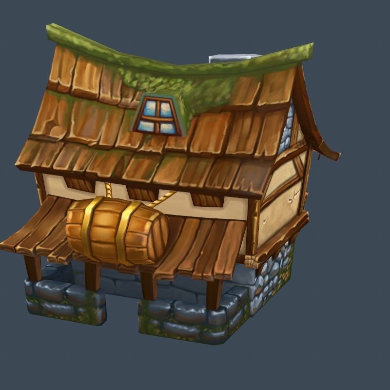 Cartoon Old Bandit Hotel Tovern House Building Low-poly 3D model_11