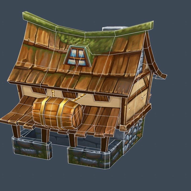 Cartoon Old Bandit Hotel Tovern House Building Low-poly 3D model_10