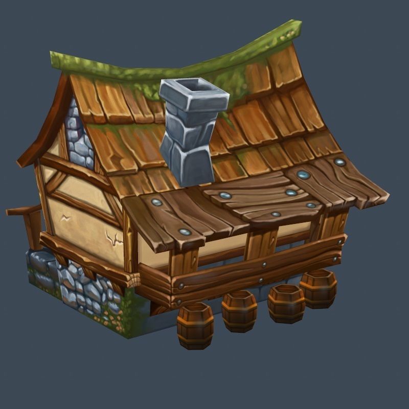 Cartoon Old Bandit Hotel Tovern House Building Low-poly 3D model_7