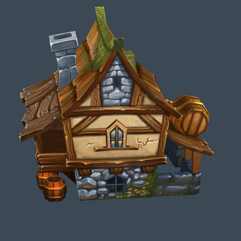 Cartoon Old Bandit Hotel Tovern House Building Low-poly 3D model_3