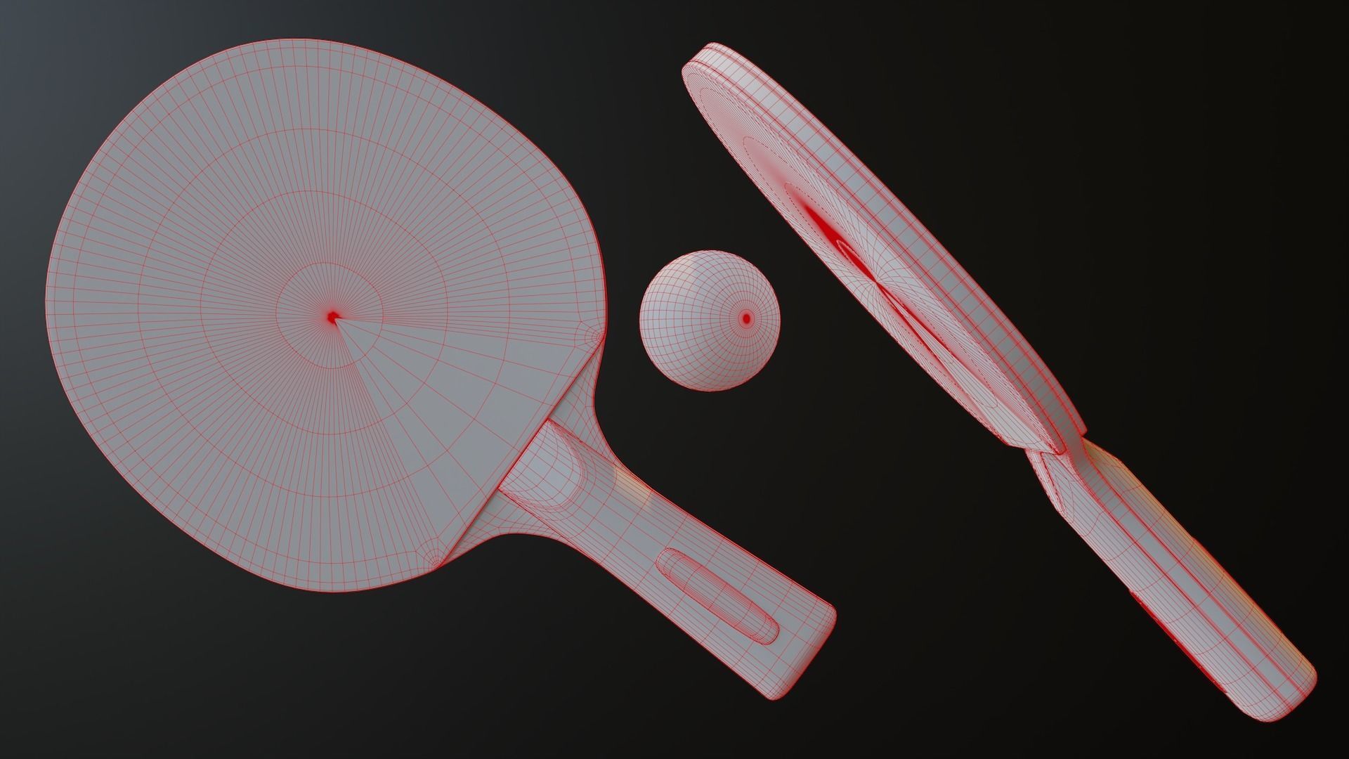 Ping Pong Racket and Ball Set Low-poly 3D model_8