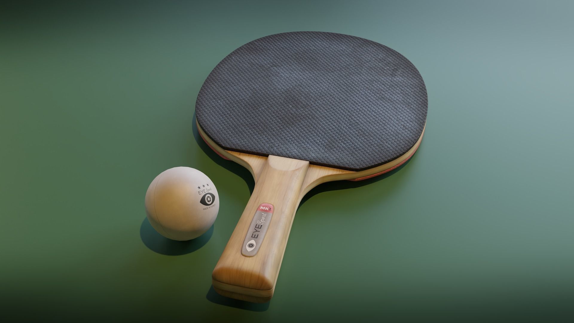 Ping Pong Racket and Ball Set Low-poly 3D model_4