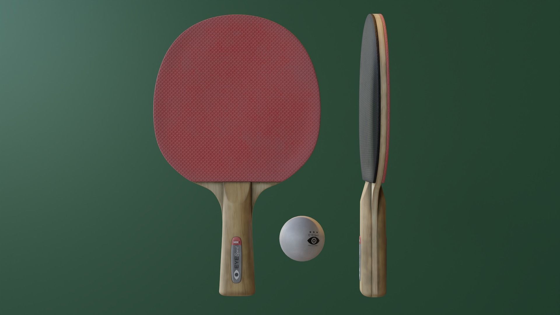 Ping Pong Racket and Ball Set Low-poly 3D model_7
