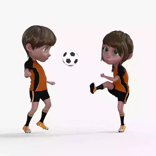 Cartoon Footballer Boy and Girl Rigged 3D model