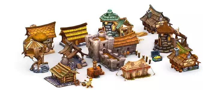 Discount - 13 Cartoon Style Houses 3D model