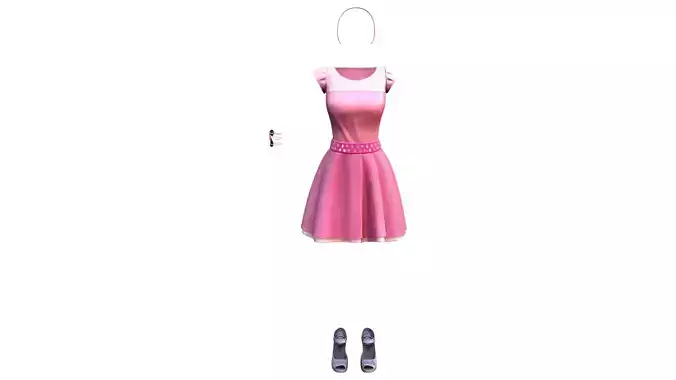 Pink Barbie Full Outfit Dress With Gem Stones
