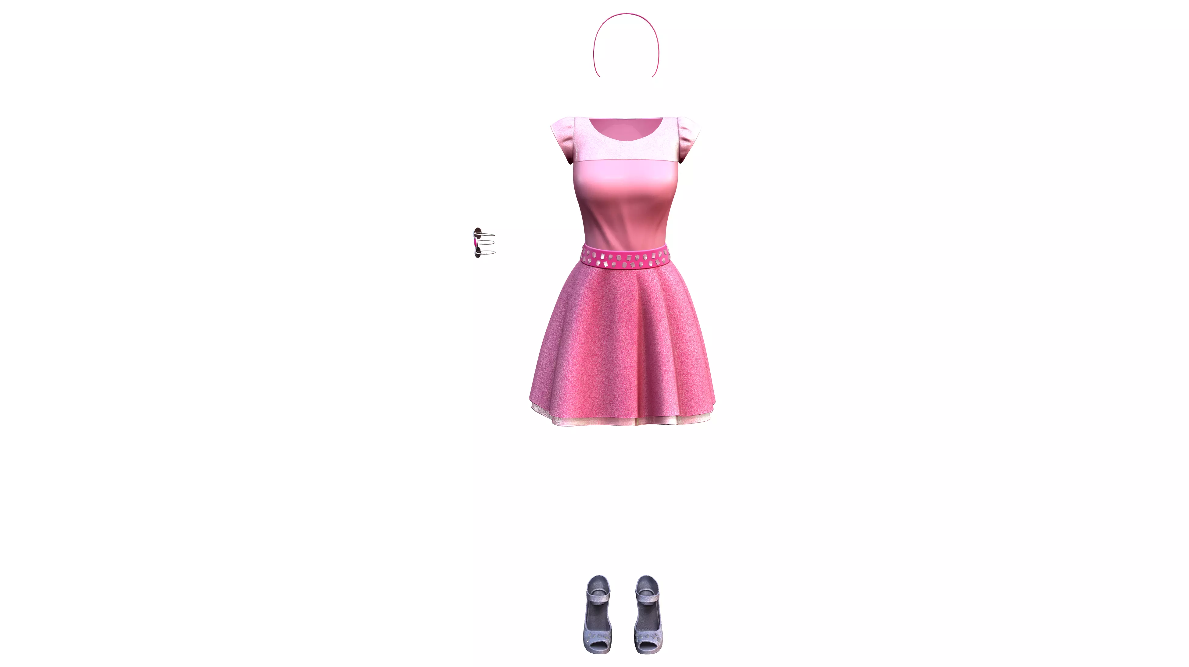 Pink Barbie Full Outfit Dress With Gem Stones Low-poly 3D model