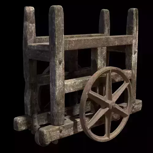 Antique Wooden Industrial Factory Lumber Cart Game Ready