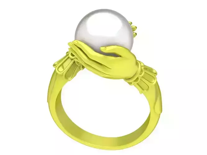 Hands Holding  Pearl Ring for women 4090 3D print model