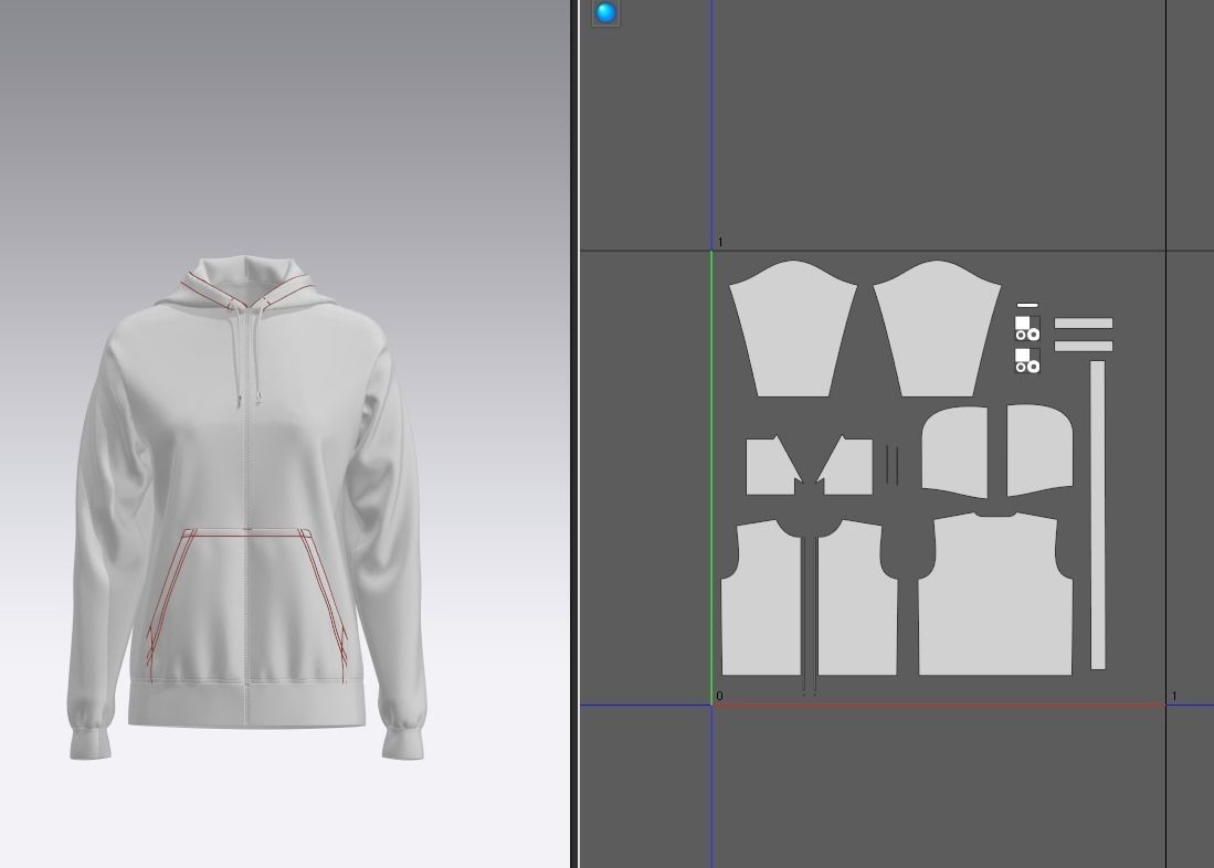Block Pattern Top Hoodie Zip-up 3D model_4