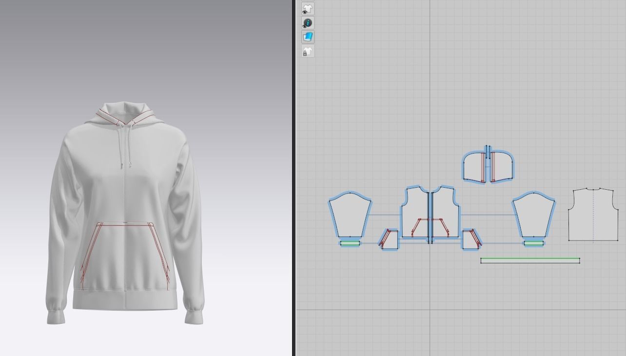 Block Pattern Top Hoodie Zip-up 3D model_6