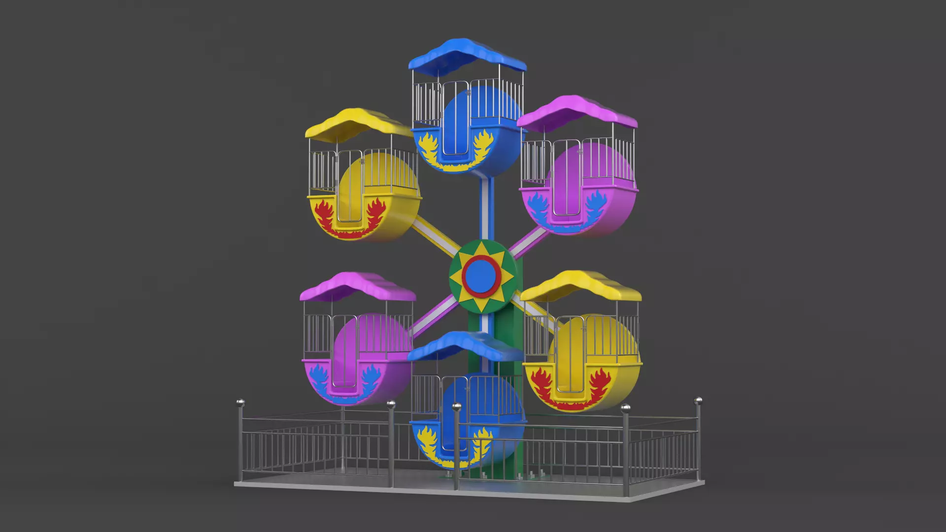 Carousel colorful ferris wheel 3D model