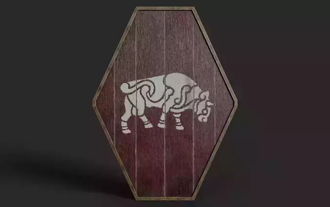 Slavic diamond-shaped shield painted red with bull symbol