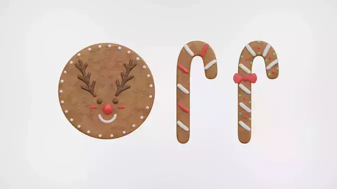 Gingerbread Christmas Cookie 2 - Candy Cane and Reindeer
