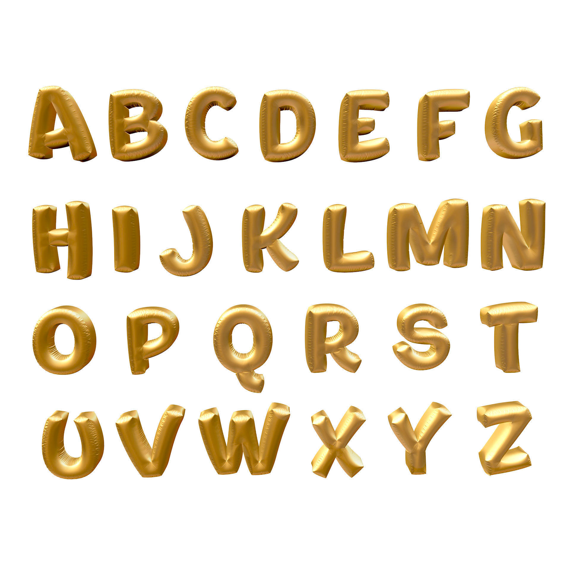 Golden Balloons Alphabet Letters High Poly 3D model_2