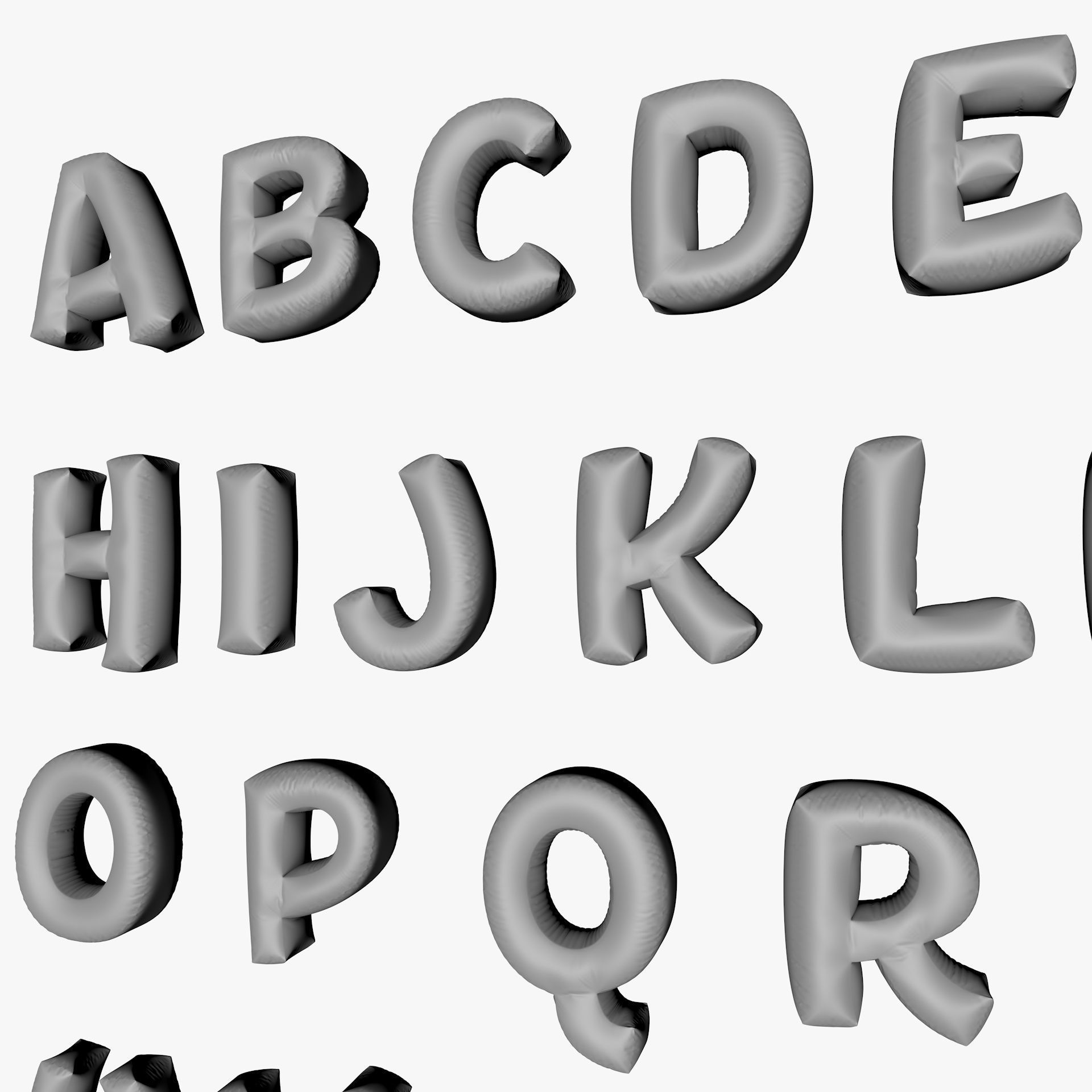 Golden Balloons Alphabet Letters High Poly 3D model_11