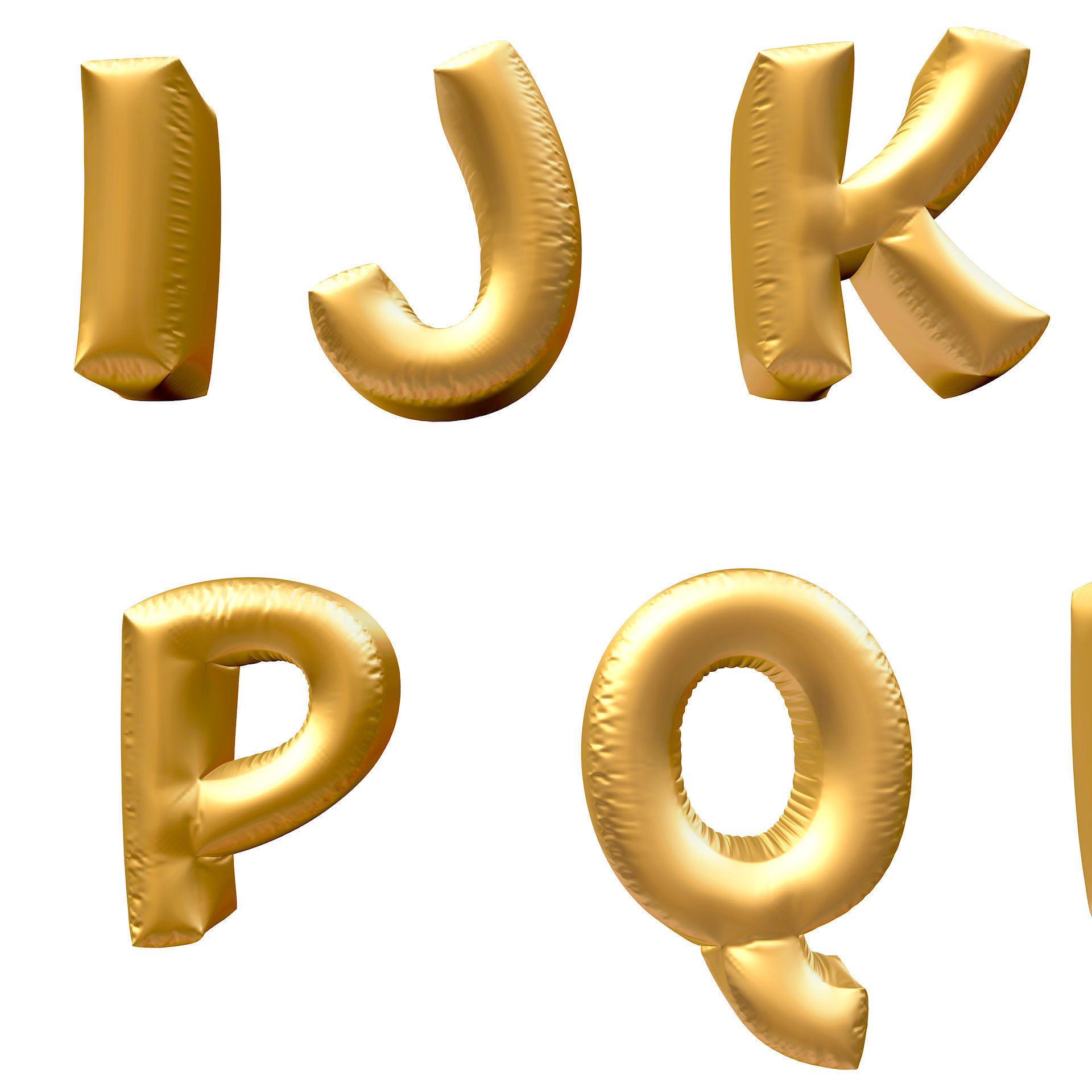 Golden Balloons Alphabet Letters High Poly 3D model_7