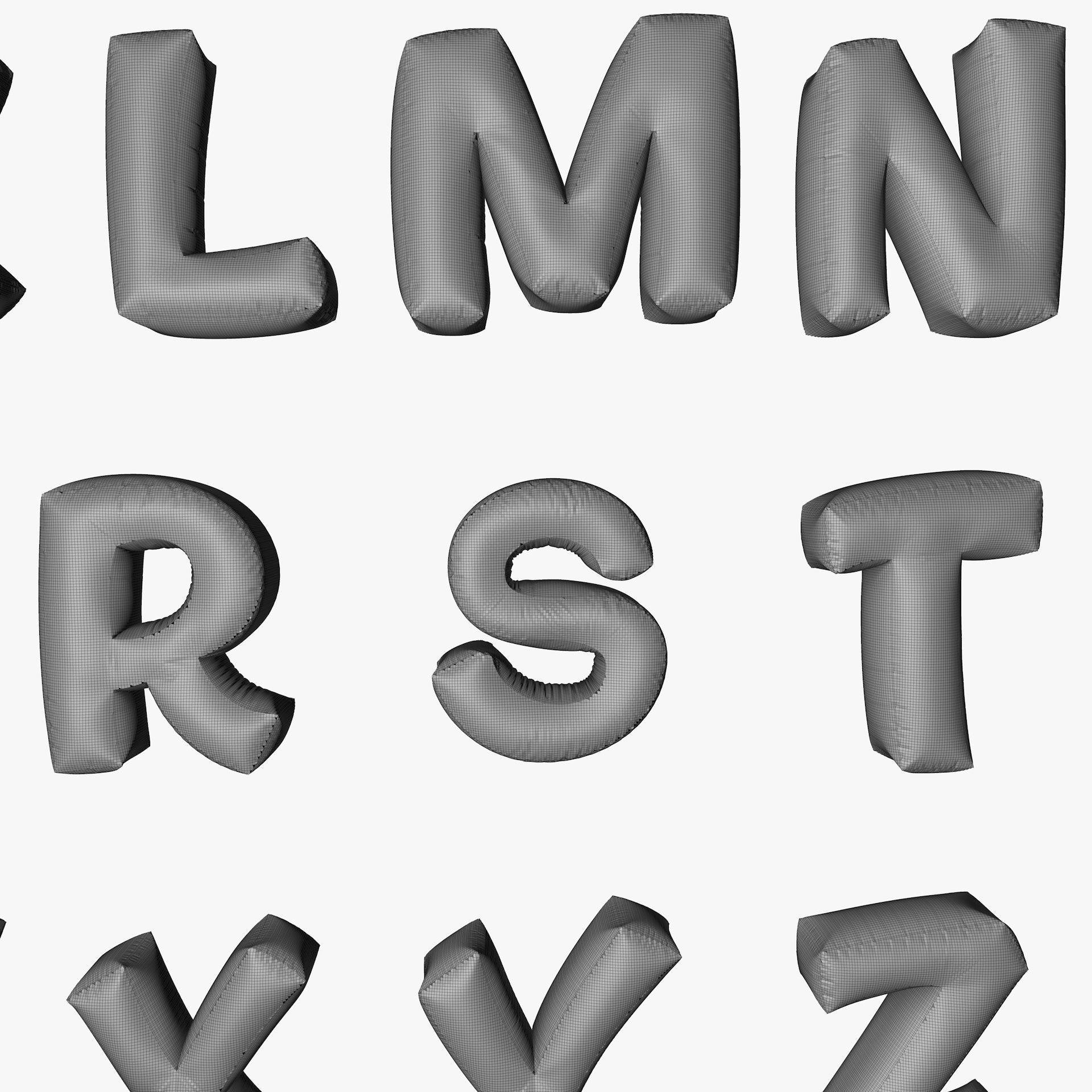Golden Balloons Alphabet Letters High Poly 3D model_10