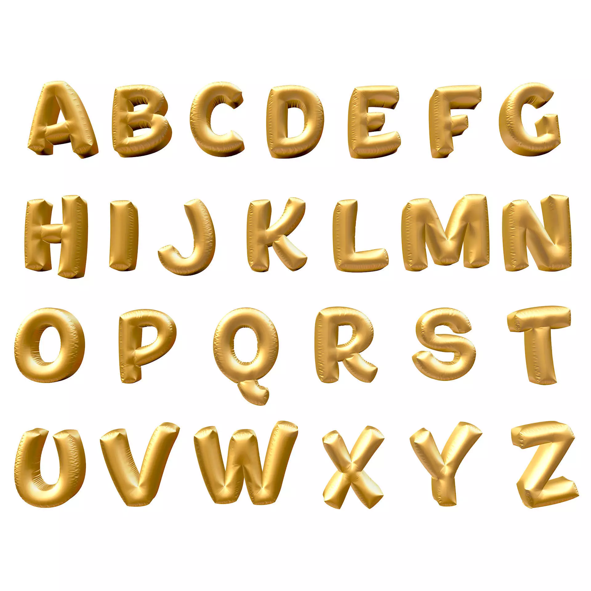 Golden Balloons Alphabet Letters High Poly 3D model_0